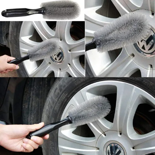Vista 5 de Kit de limpieza de coche, cepillo de rueda, colector de polvo automático, cepillo de neumáticos, toalla gruesa de microfibra para aire