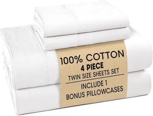 Casa Platino Juego de sábanas Twin – Sábanas Twin 100% algodón con 2 fundas de almohada, sensación ligera y ajuste seguro, tejido percal crujiente y