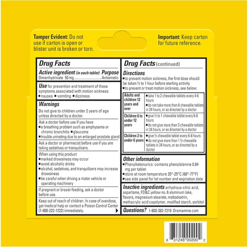 Vista 5 de Dramamine masticable, Alivio del mareo por movimiento, sabor a naranja, 4