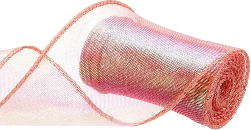 Vista 39 de MECCANIXITY Cinta de Organza Transparente con Alambre Brillante de 2 3/8" de Ancho, Cintas de Gasa Iridiscente Pastel de 3 Yardas Color Beige