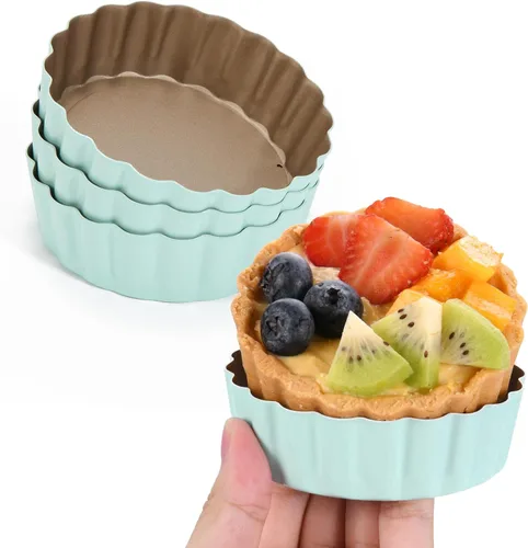 4 piezas de 3.6 pulgadas mini tarta profundidad 1 pulgada con fondo extraíble antiadherente lata - verde