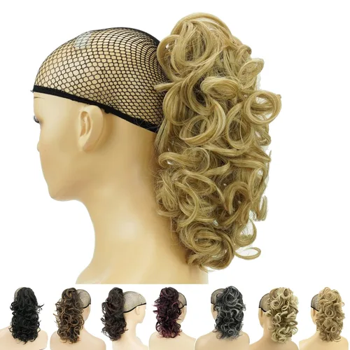 Vista 8 de IMISSU Extensiones de cabello rizado desordenado, cola de caballo con clip en extensiones de cola de caballo (rubio sucio)