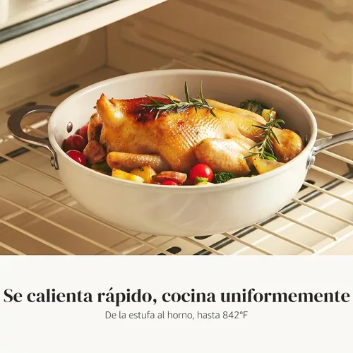 Vista 2 de Redchef Sartén Salteadora de Cerámica con Tapa, Sartén Profunda Antiadherente para Freír, Cocinera Jumbo de 5QT con Mango Auxiliar y Tapa, Sartén