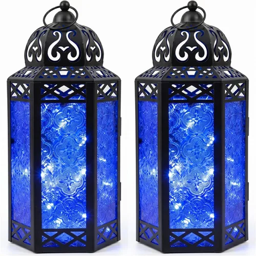 Vista 54 de Guirnalda de luces LED Vela Lanterns para farol marroquí, cristal morado, tamaño grande