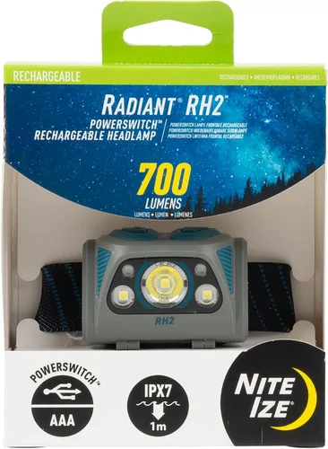 Nite Ize Radiant RH2 PowerSwitch - Linterna frontal recargable para camping y senderismo, batería recargable, luz manos libres con 7 modos de