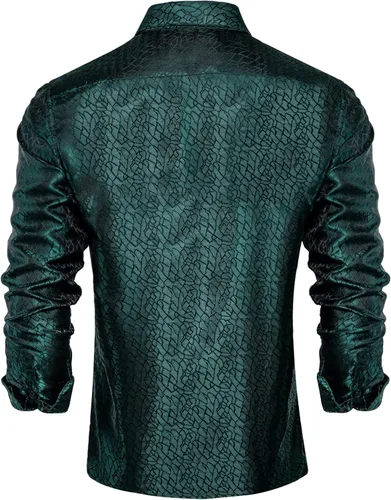 Vista 4 de DiBanGu Mens Silk Paisley Floral Dress Shirt Long Sleeve Button Down Casual Shirts