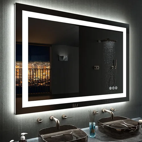 Vista 12 de LOAAO Espejo de baño LED RGB de 60 x 28 pulgadas con luces, grande, antiniebla, espejo de tocador de baño iluminado regulable, múltiples modos