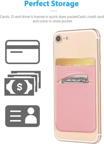 Vista 3 de OBVIS Paquete de 2 fundas adhesivas para teléfono celular con doble bolsillo para tarjetas, bolsa de doble bolsillo para iPhone y teléfono