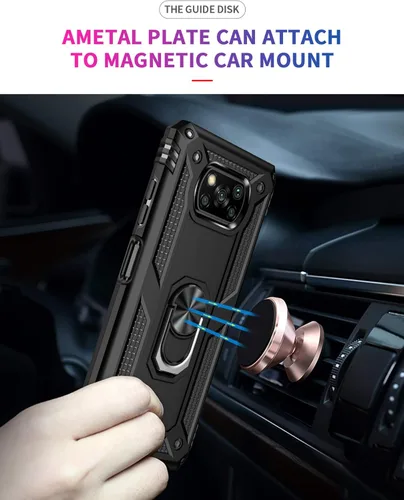 Vista 3 de Funda para Xiaomi POCO X3 NFC /X3 Pro con protector de pantalla, armadura de protección militar híbrida resistente a prueba de golpes, funda Negro