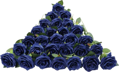 Vista 52 de LVEFIT Flores Artificiales de Rosa Rosas Polvorientas Flores de Seda 12 piezas con Rosas de Seda de Tallo Largo Ramo para Boda, Ducha Nupcial