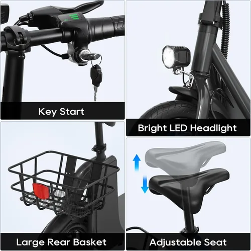 Vista 5 de RIDWIND Electric Scooter with Seat for Adults, 450W Motor Foldable E Scooter for Adults with LCD Display,15.5MPH, 20 Miles Range, Max Load 265LB