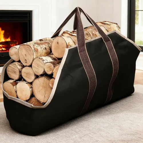 Vista 8 de Amagabeli - Bolsa de transporte de leña encerada, bolsa de transporte resistente para chimenea de leña grande con asas para camping, soporte