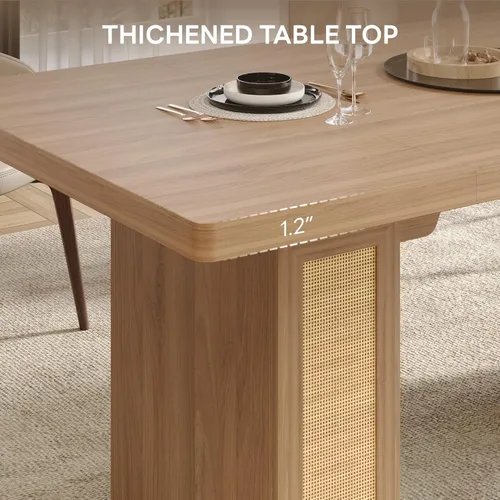 Vista 5 de LIKIMIO Mesa de comedor de granja de 78.7 pulgadas para 6-8 personas, parte superior de madera extra gruesa con 2 cajones de almacenamiento Blanco