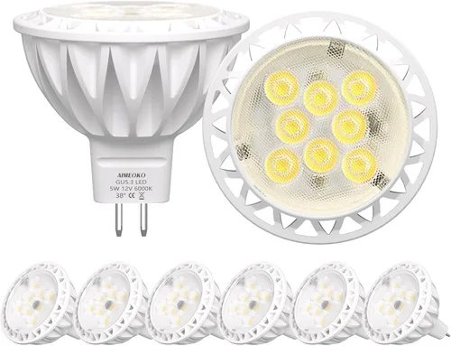 GU5.3 LED Cool White, MR16 LED Bulb Dimmable 5 W 6000 K, Socket 12 V Spotlight 38 Degree for Landscape Recess Track Lighting Ceiling Indoor Outdoor