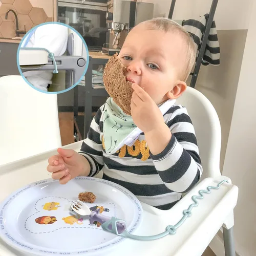 Vista 3 de Cucharas para bebé, correa de silicona de 6 meses, accesorios para silla alta, accesorios para silla alta, ayuda de alimentación Gelinor para Beige