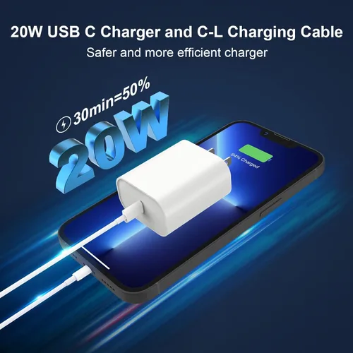 Vista 2 de Cargador Rápido para Teléfono, [Certificado MFi] Paquete de 2 Bloques de Cargador Rápido Tipo C de 20W con Cable de Carga Rápida y Sincronización