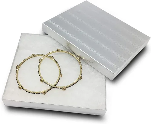 Vista 8 de TheDisplayGuys - Paquete de 100 cajas de cartón rellenas de algodón #33 para joyas, papel de aluminio plateado (3.5 x 3.5 x 1.0 pulgadas)