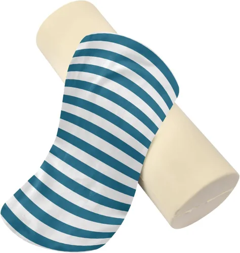 Vista 2 de Cervical Neck Roll, Blue White Stripes Round Pillow Washable Memory Foam Pillow, Bolster Pillow for Improved Sleeping, Travel, Home