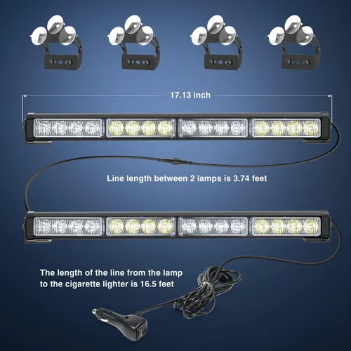 Vista 8 de Nilight - Barra de luz estroboscópica de emergencia de asesor de tráfico 2 en 1, 17 pulgadas, 32 LED, 23 patrones de flash, luces de advertencia