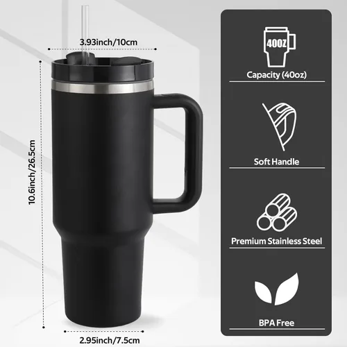 Vista 4 de 40 Oz Tumbler With Handle And Straw, Stainless Steel Tumbler With Lid And Straw Vacuum Insulated Travel Mug 2-In-1 Lid (Straw/Flip) Cup For Hot Cold