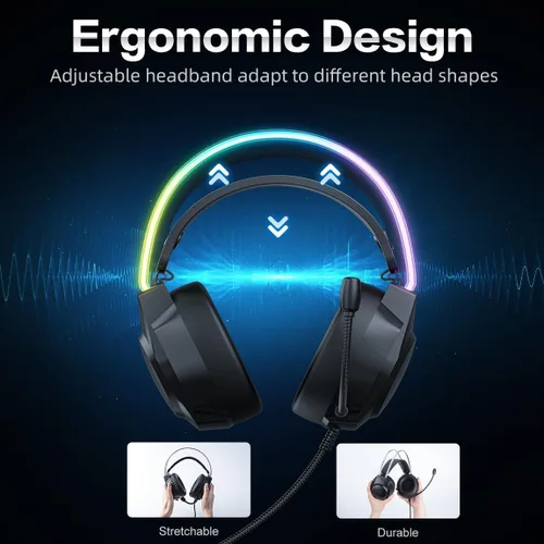 Vista 6 de Auriculares para juegos con micrófono, auriculares con orejas de gato para PC, portátil, PS4, PS5, Xbox, interruptor, iluminación RGB arcoíris