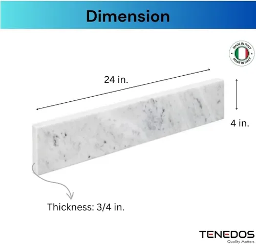 Vista 2 de Tenedos Carrara Bianco - Azulejo de pared de mármol pulido blanco grisáceo de 4 x 24 pulgadas para pared de baño, para transición de piso de puerta