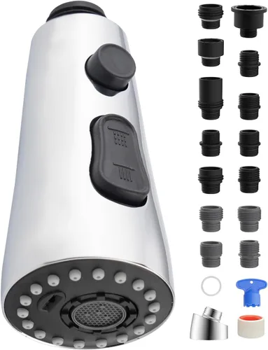 Vista 11 de Universal Kitchen Faucet Head, 3 Modes, 15 Adapters Kit, Brushed Nickel Níquel cepillado