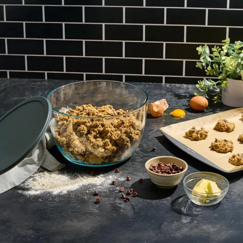 Vista 7 de Le'raze Escurridor de ensalada de vidrio con tapa hermética, sin BPA, lavadora giratoria de lechuga de fácil bombeo, cuenco de lavado de frutas