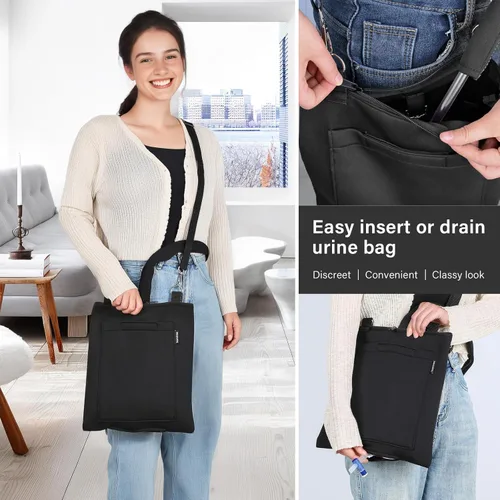 Vista 2 de Soporte para bolsa de drenaje de orina, fundas para bolsa de catéter con funda de tubo con cremallera y correa ajustable, tela de buceo suave, fácil