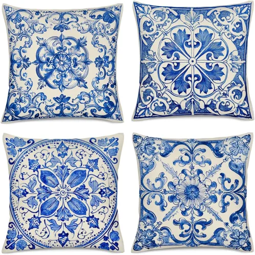 Vista 7 de Juego de 4 fundas de almohada modernas de mediados de siglo de 18 x 18 pulgadas, fundas de almohada retro para sofá, cama, sofá, silla, decoración