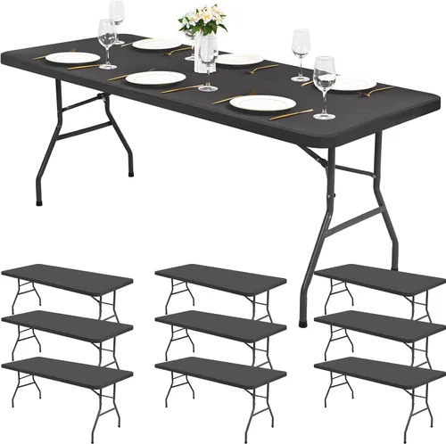 Vista 10 de Paquete de 6 fundas de tela elástica para mesa, color beige, para mesas de 8 pies, protector de mantel rectangular universal lavable y elástico