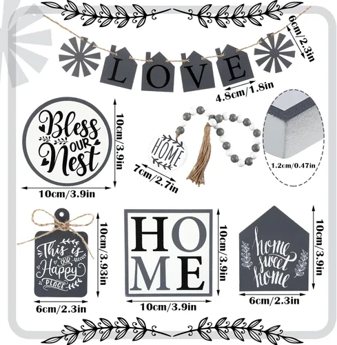 Vista 2 de 10 piezas de decoración de bandeja escalonada de granja, decoración del hogar, mini letreros rústicos para bandeja escalonada, letrero de madera