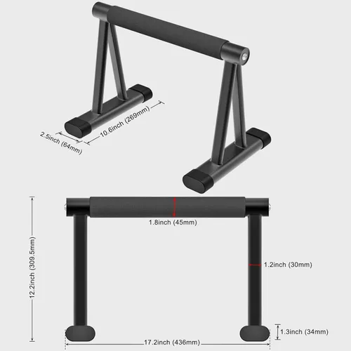 Vista 7 de Dolibest Push Up Bar, 12'' High Parallettes Bars with 8 Rubber Feet & Foam Handle, Dip Bars with Stable Triangle Base for Calisthenics, Handstand