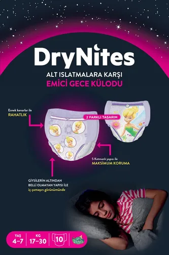 Vista 2 de Huggies DryNites - Pantalones de pijama humectantes para niñas, de 4 a 7 años, (10 pantalones)