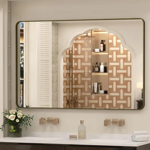Vista 67 de Espejo rectangular para pared de baño de 20x30 pulgadas con marco negro mate, espejo de tocador con esquinas redondeadas, espejo de baño de metal