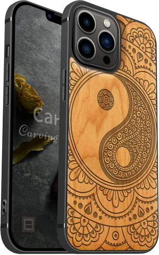 Vista 15 de Carveit Funda magnética de madera para iPhone 13 [madera natural y TPU suave negro] Funda protectora de madera única y elegante a prueba de golpes