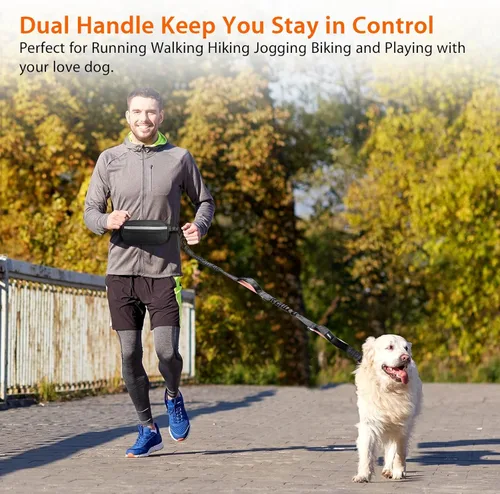 Vista 6 de Uppetly Correa de correr para perros manos libres con cinturón de cintura, cuerda elástica de doble asa retráctil para perros pequeños y medianos