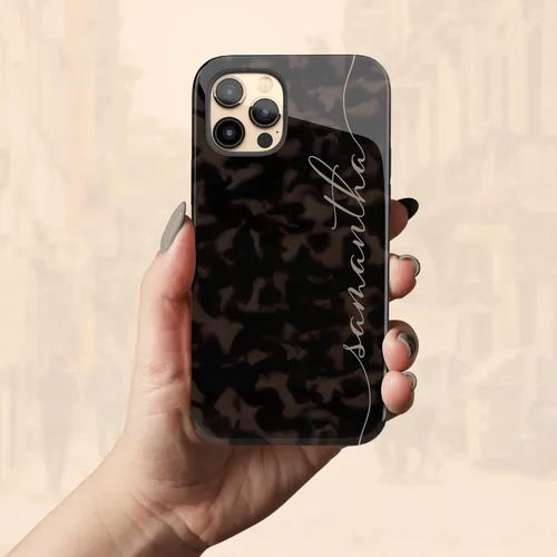 Vista 6 de Funda Personalizada de Caligrafía con Nombre Carey Tort Monograma Personalizado, Compatible con iPhone 17 Air, 16 Pro Max, 15 Plus, 14, 13 Mini, 12