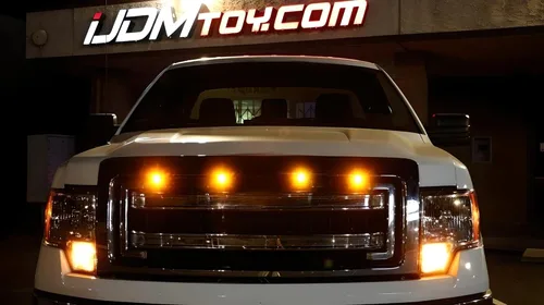 Vista 4 de iJDMTOY Juego de 4 piezas de iluminación LED de montaje de malla frontal amarillo ámbar de reacondicionamiento personalizado compatible con camiones