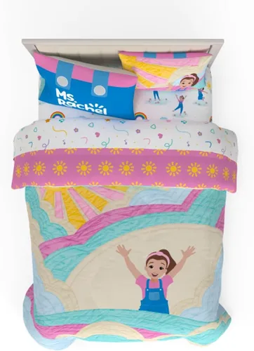 Vista 16 de Juego de ropa de cama clásico retro arcoíris de los Cariñositos, 7 piezas, edredón y sábanas supersuaves con funda de almohada, tamaño matrimonial