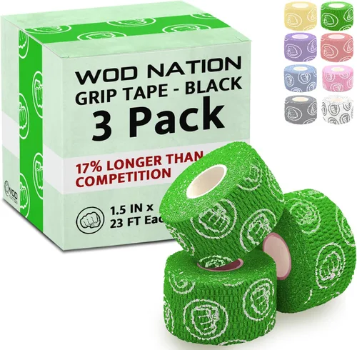 Vista 23 de WOD Nation Flexible Hook-Grip Athletic Tape – Easy-Tear, Sweat-Proof Thumb & Finger Strips for Weightlifting