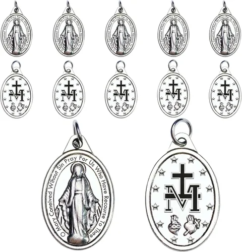 Milagrosa Medalla a granel paquete de 10 unidades, 1 pulgadas, dije católico de medallas Milagrosa de plata para mujer, collar y collar de rosario,