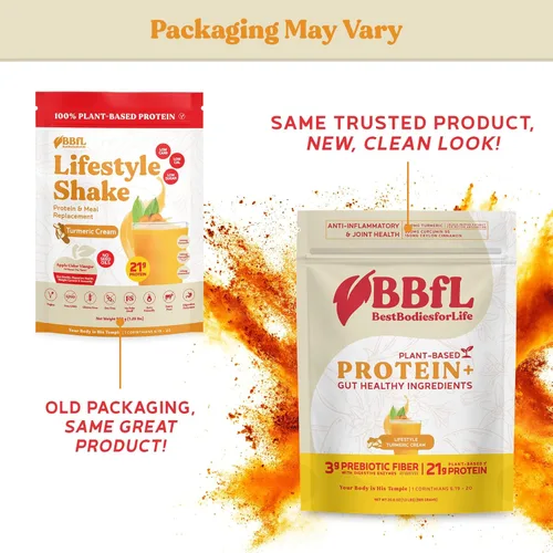 Vista 2 de BBfL Batido de proteínas a base de plantas – 0.76 oz de proteína vegana, cúrcuma + curcumina 95 + canela de Ceilán, prebióticos, enzimas digestivas
