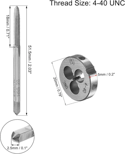 Vista 2 de uxcell 4-40 UNC Juego de llaves y troqueles con llave de mango redondo de 0.787 in, grifo de rosca de máquina de acero de alta velocidad