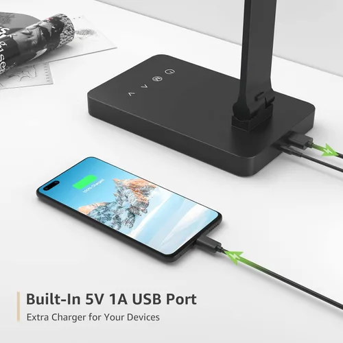 Vista 2 de Lámpara de escritorio LED Lepro con puerto de carga USB, lámpara de mesa regulable para el hogar y la oficina con control táctil para lectura, 650