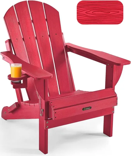 Vista 28 de Ciokea Silla Adirondack plegable con textura de madera, silla Adirondack para patio, resistente a la intemperie, silla de plástico para hoguera