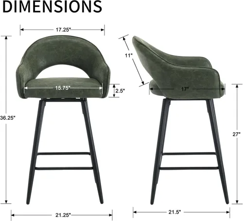 Vista 12 de DUOMAY Juego de 2 taburetes de bar giratorios, modernos taburetes de altura de mostrador de 26 pulgadas, silla de isla de cocina tapizada de Blanco