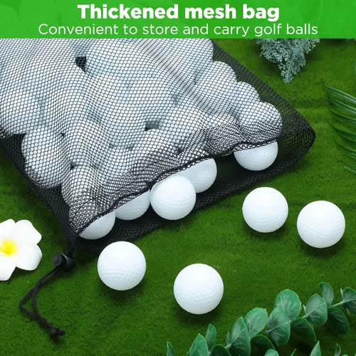 Vista 4 de 120 pelotas de golf de plástico para práctica, pelotas de golf huecas a granel con 2 bolsas de malla con cordón de almacenamiento para entrenamiento