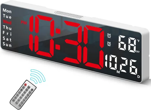 Vista 12 de Reloj digital, reloj de pared digital para decoración de sala de estar, reloj de mesa con alarma para dormitorio, reloj de pared grande con control