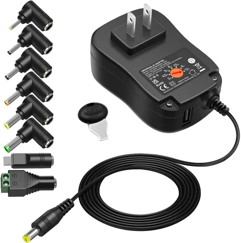 Powseed 36W 3V 4.5V 5V 6V 7.5V 9V 12V 3A DC Cable de fuente de alimentación con cargador de pared USB 5V 2A 10W para teléfono cámara de seguridad